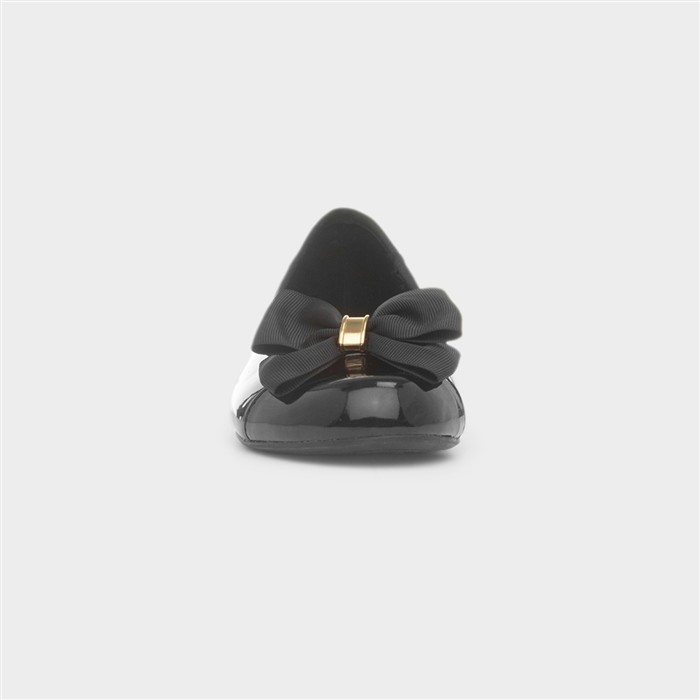 Womens Black Patent Slip On Bow Ballerina