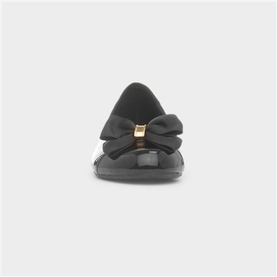 Womens Black Patent Slip On Bow Ballerina
