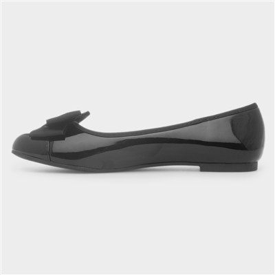Womens Black Patent Slip On Bow Ballerina