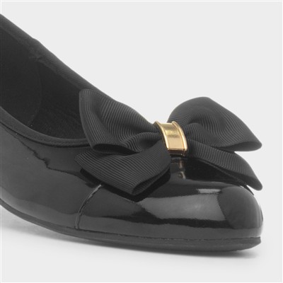 Womens Black Patent Slip On Bow Ballerina
