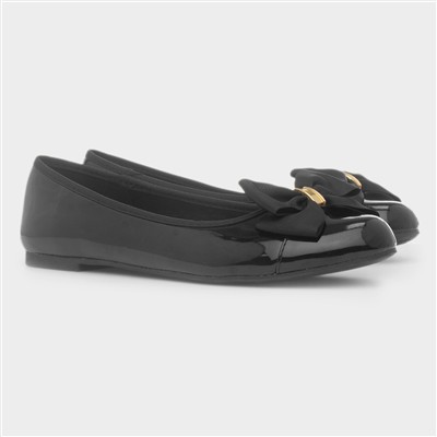 Womens Black Patent Slip On Bow Ballerina