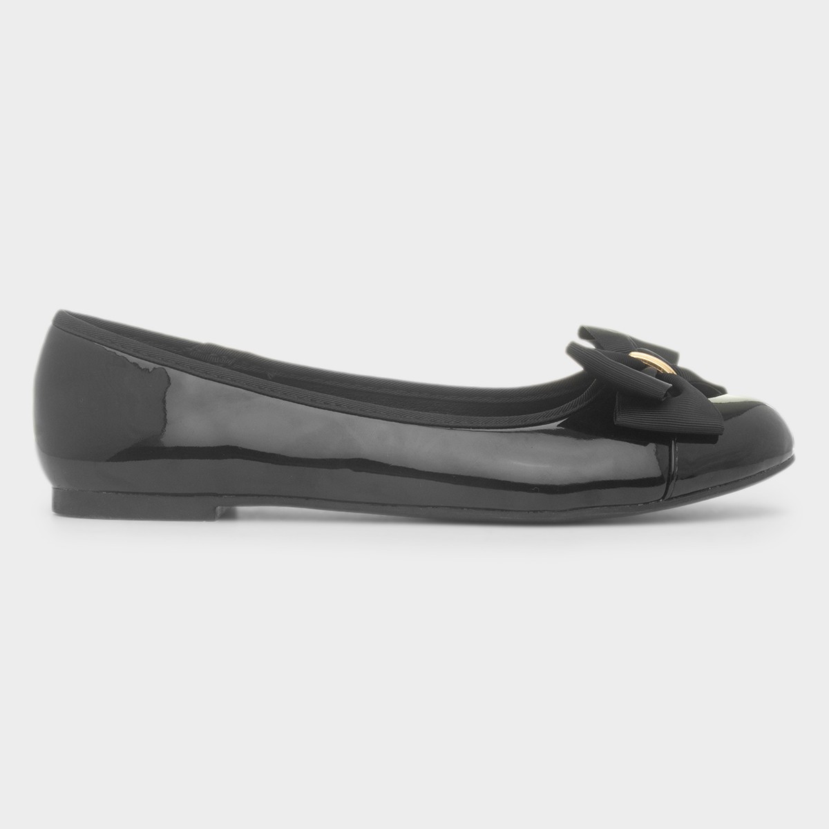 Womens Black Patent Slip On Bow Ballerina