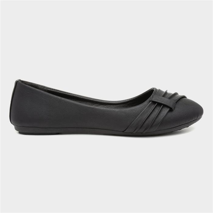 Womens Black Pleated Top Slip On Ballerina
