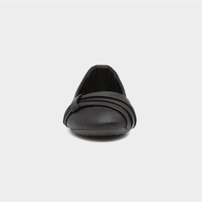 Womens Black Pleated Top Slip On Ballerina