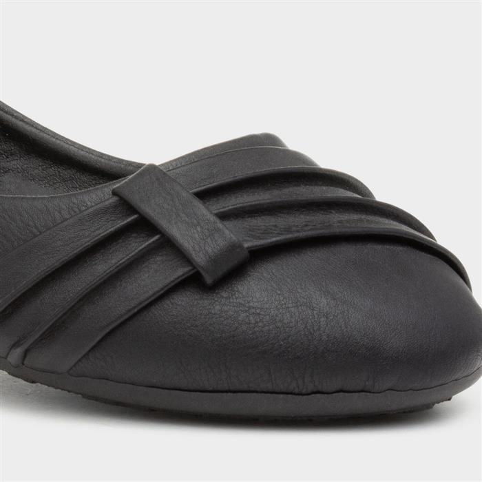 Womens Black Pleated Top Slip On Ballerina