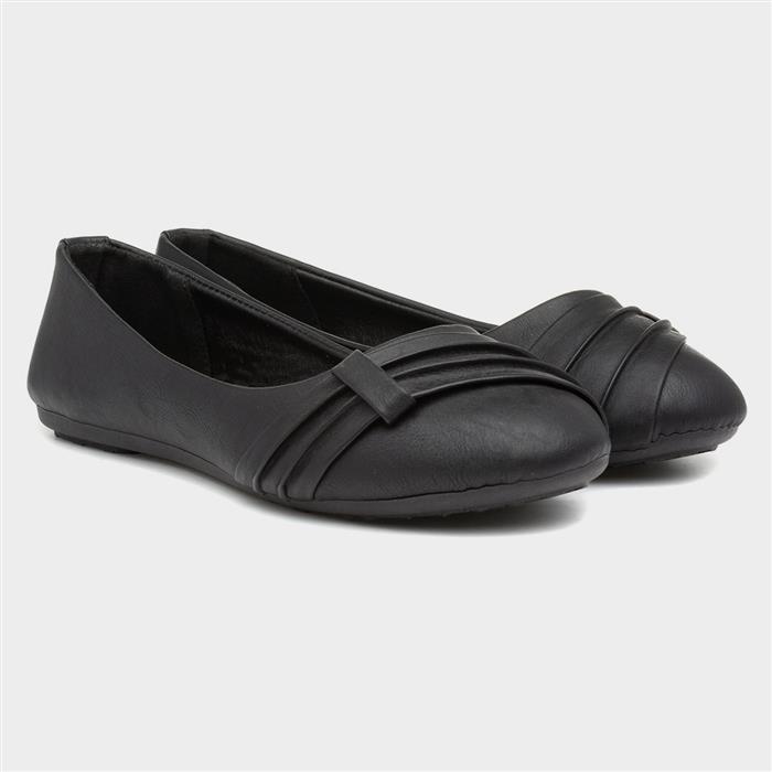 Womens Black Pleated Top Slip On Ballerina