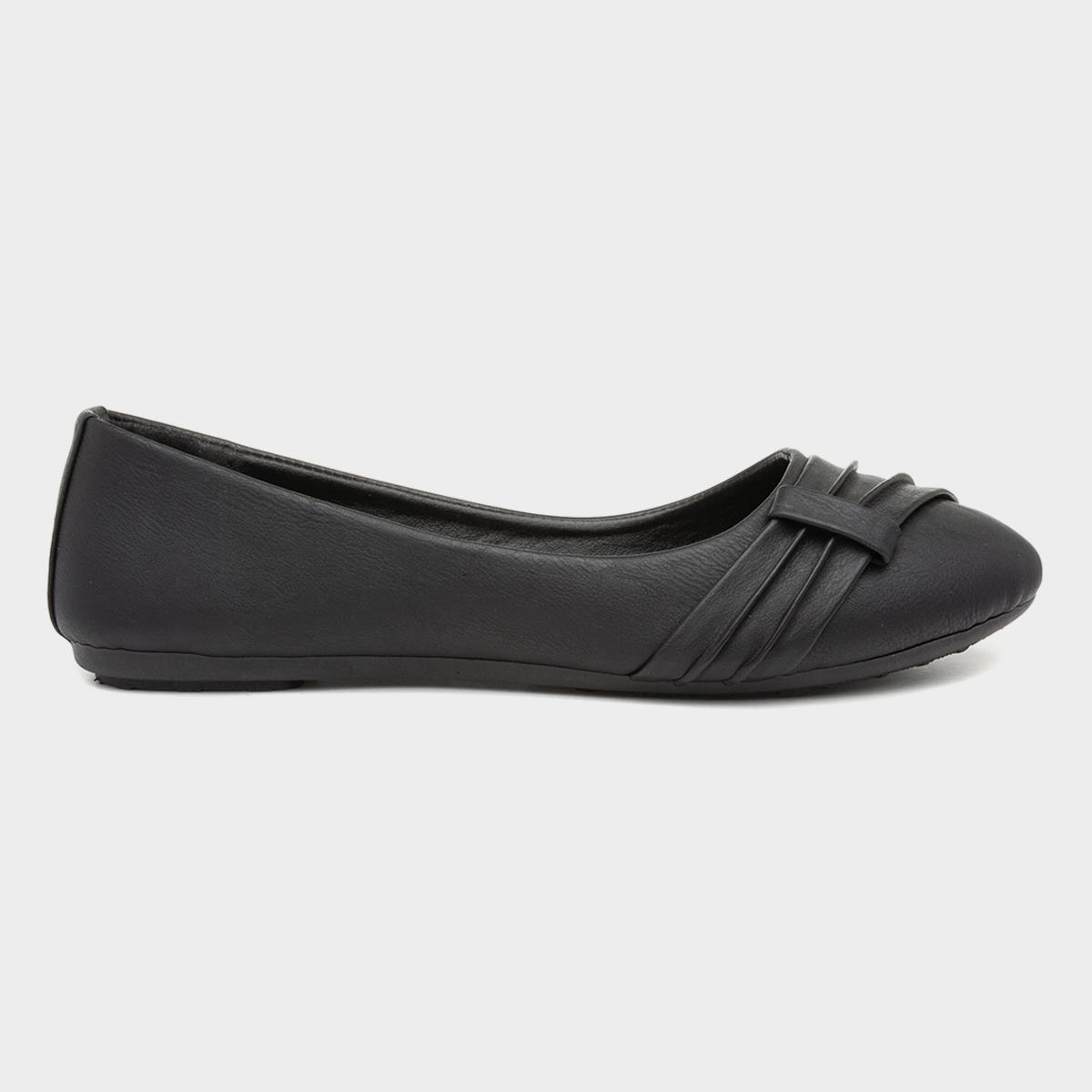 Womens Black Front Pleated Ballerina