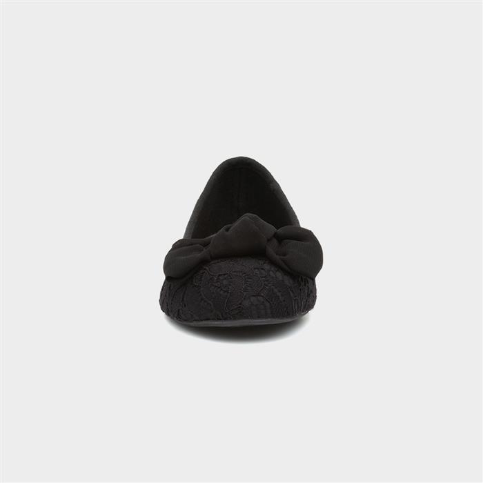 Womens Black Bow Lace Ballerina Shoe
