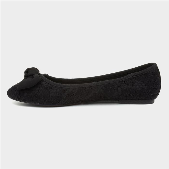 Womens Black Bow Lace Ballerina Shoe