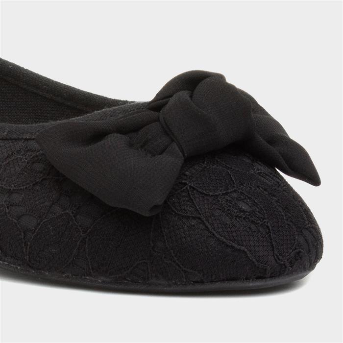 Womens Black Bow Lace Ballerina Shoe