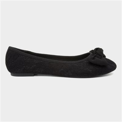 Lilley Womens Black Lacey Large Bow Ballerina 