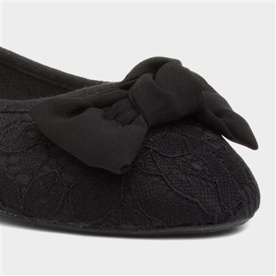 Womens Black Lacey Large Bow Ballerina