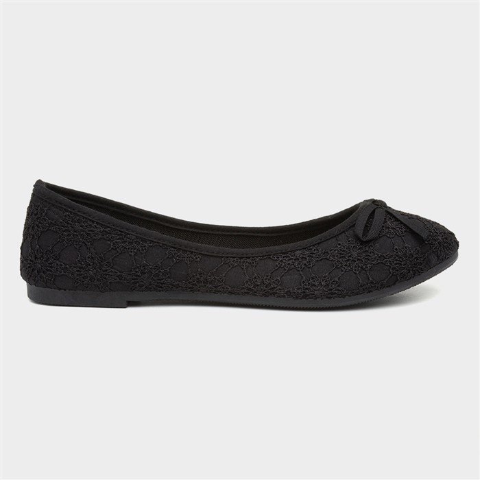 Womens Black Lace Slip On Ballerina Shoe
