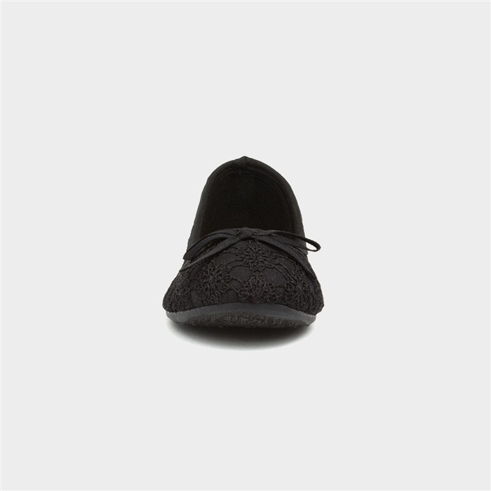 Womens Black Lace Slip On Ballerina Shoe