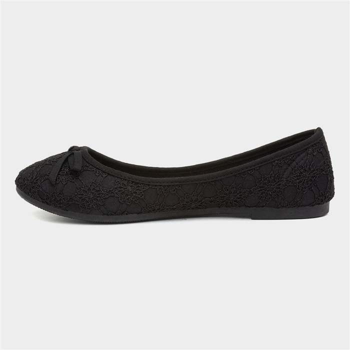 Womens Black Lace Slip On Ballerina Shoe
