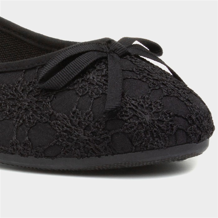 Womens Black Lace Slip On Ballerina Shoe