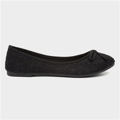 Womens Black Lace Slip On Ballerina Shoe
