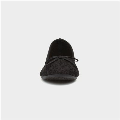 Womens Black Lace Slip On Ballerina Shoe