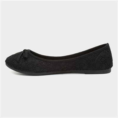 Womens Black Lace Slip On Ballerina Shoe