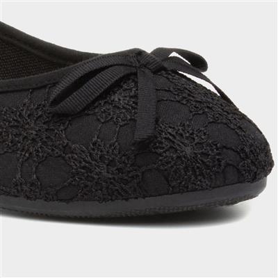 Womens Black Lace Slip On Ballerina