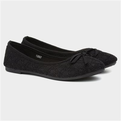 Womens Black Lace Slip On Ballerina