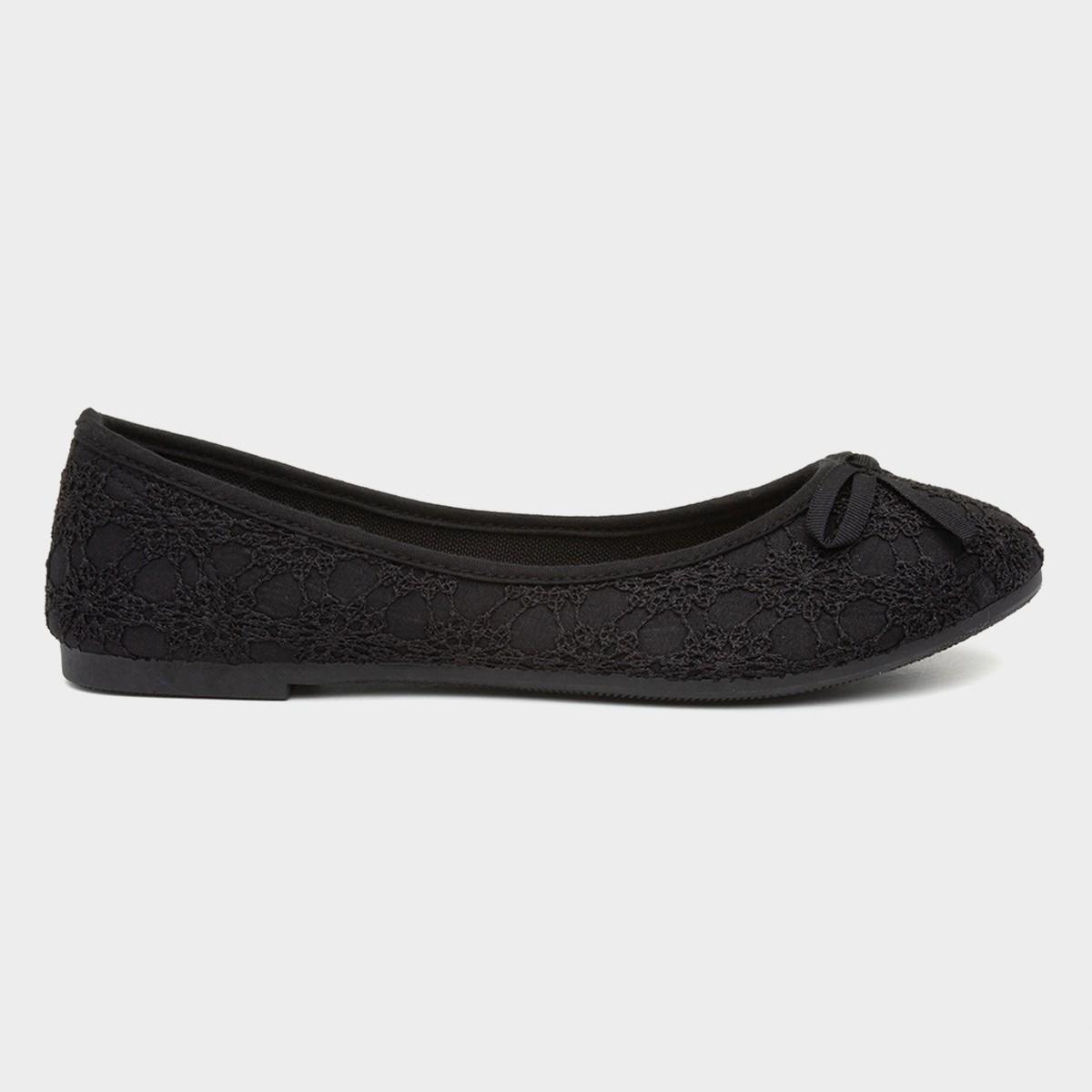 Womens Black Lace Slip On Ballerina Shoe