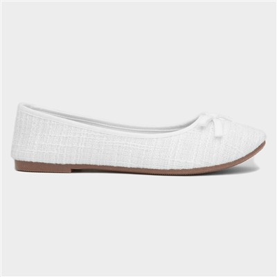 Womens White Bow Slip On Ballerina Shoe