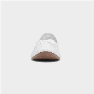 Womens White Bow Slip On Ballerina Shoe