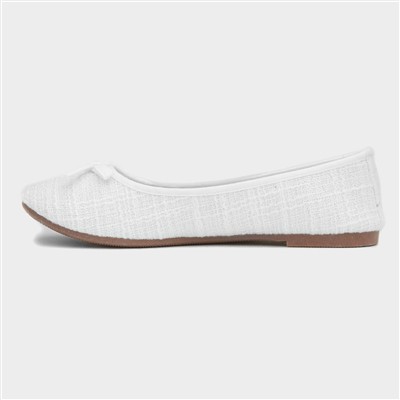 Womens White Bow Slip On Ballerina Shoe