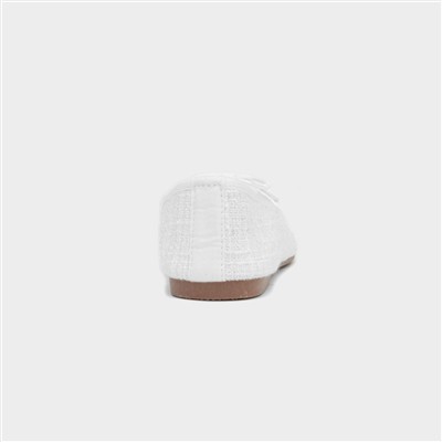Womens White Bow Slip On Ballerina Shoe