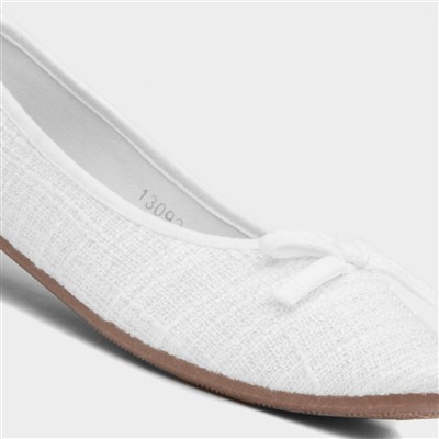 Womens White Bow Slip On Ballerina Shoe