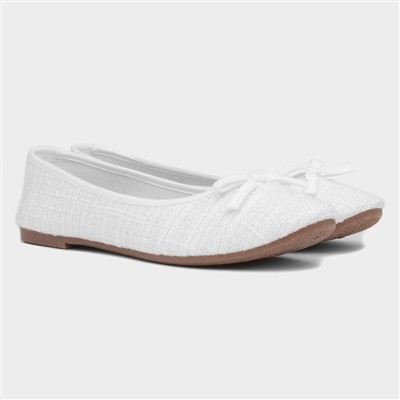 Womens White Bow Slip On Ballerina Shoe