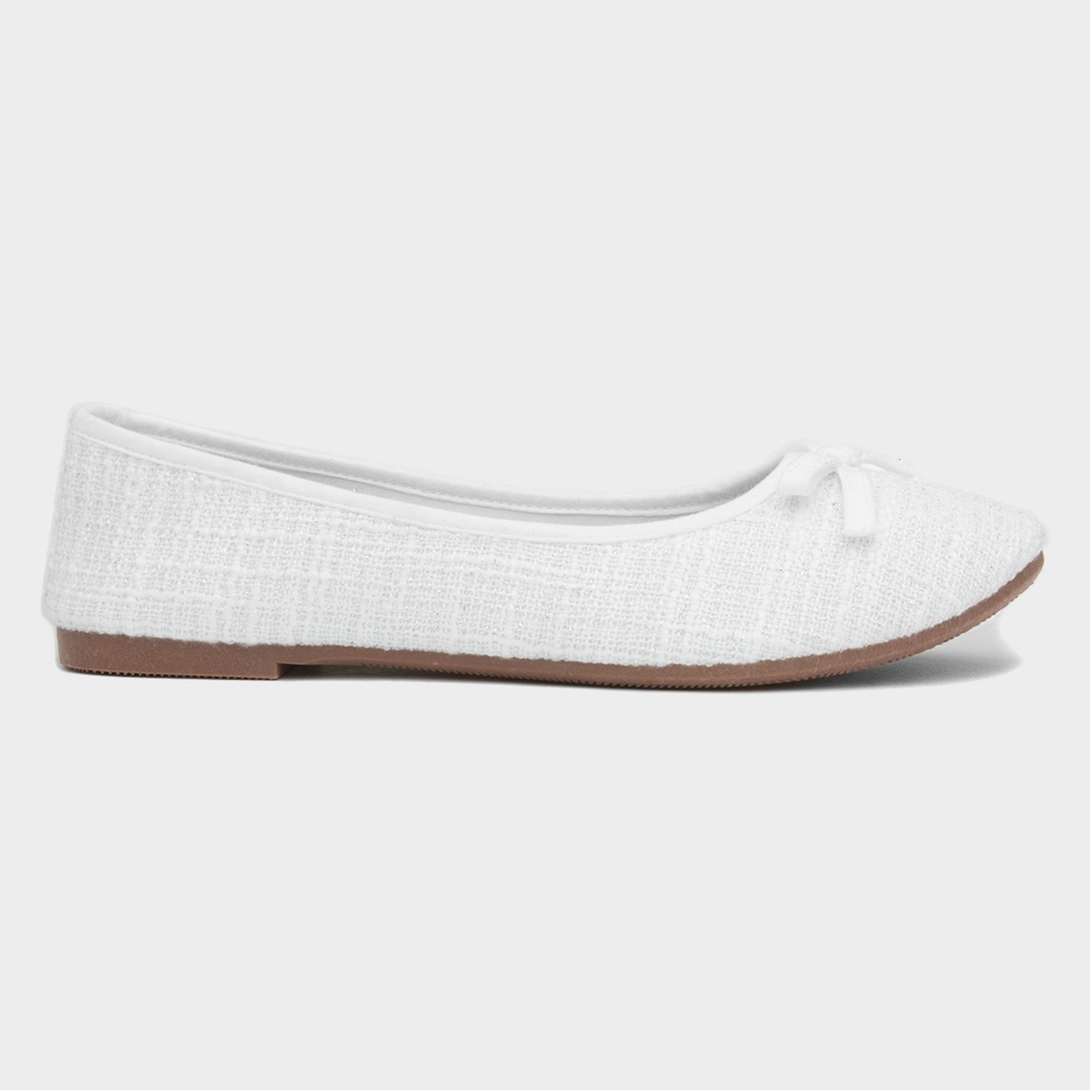 Womens White Bow Slip On Ballerina Shoe