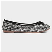 Lilley Womens Black & White Bow Ballerina Shoe (Click For Details)
