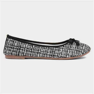 Womens Black & White Bow Ballerina Shoe