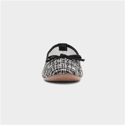 Womens Black & White Bow Ballerina Shoe