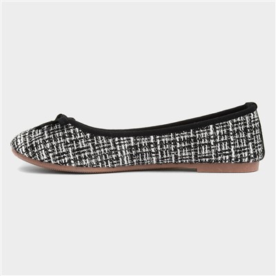 Womens Black & White Bow Ballerina Shoe