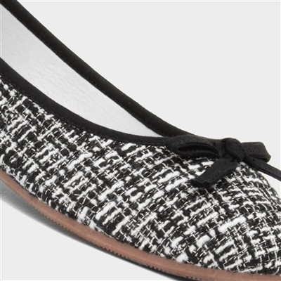 Womens Black & White Bow Ballerina Shoe