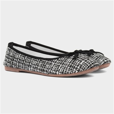 Womens Black & White Bow Ballerina Shoe