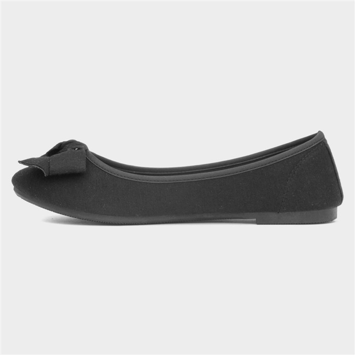 Womens Black Bow Slip On Ballerina Shoe