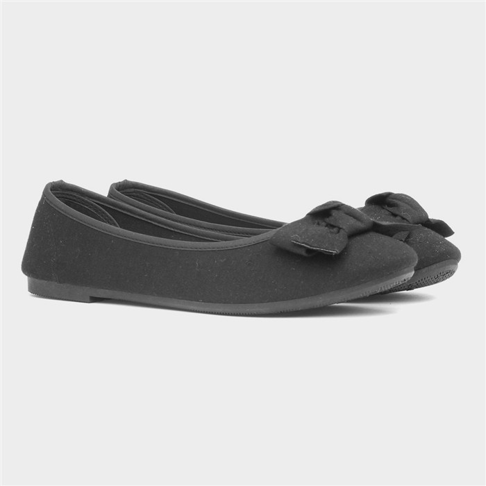 Womens Black Bow Slip On Ballerina Shoe