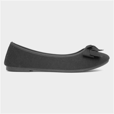 Womens Black Bow Slip On Ballerina Shoe