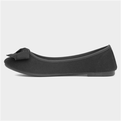 Womens Black Bow Slip On Ballerina Shoe