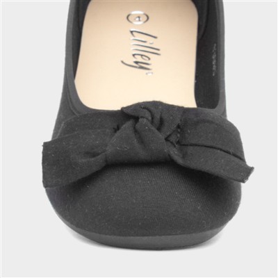 Womens Black Bow Slip On Ballerina Shoe
