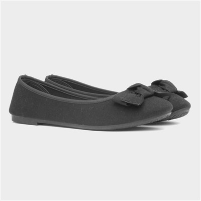 Womens Black Bow Slip On Ballerina Shoe