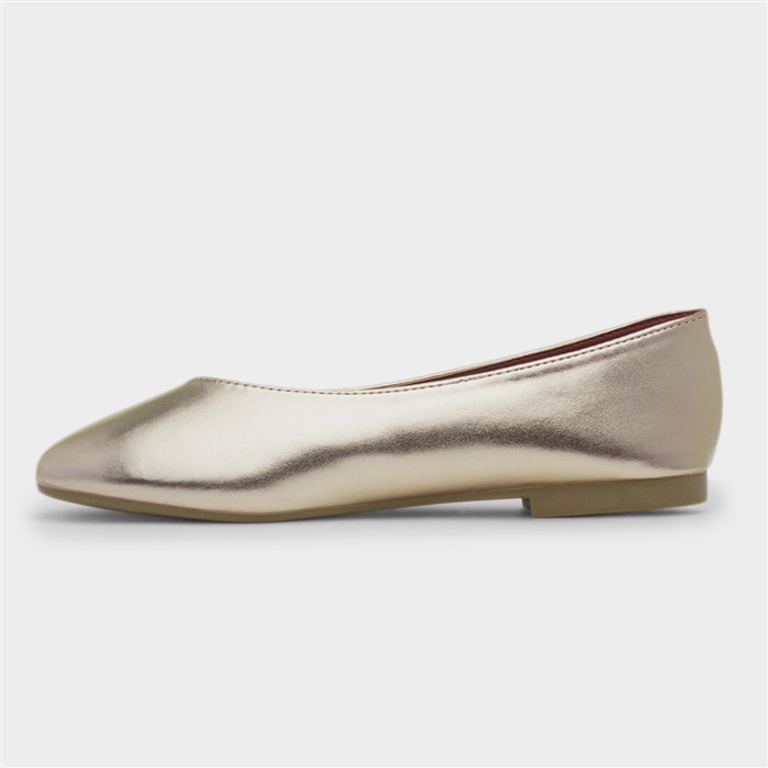 Nicki Womens Gold Round Toe Ballerina Shoe