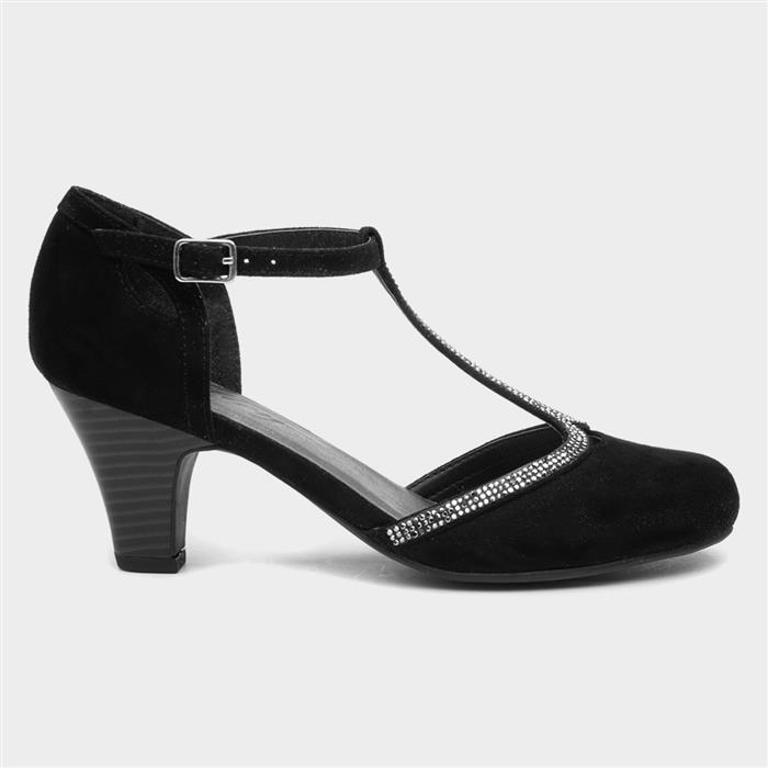Womens Black T-Bar Court Shoe