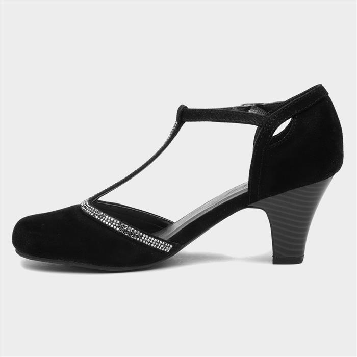 Womens Black T-Bar Court Shoe
