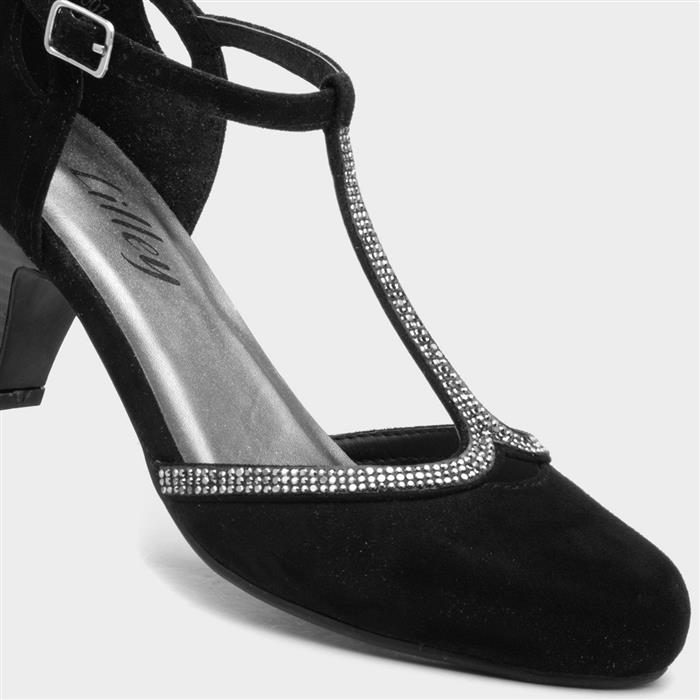 Womens Black T-Bar Court Shoe