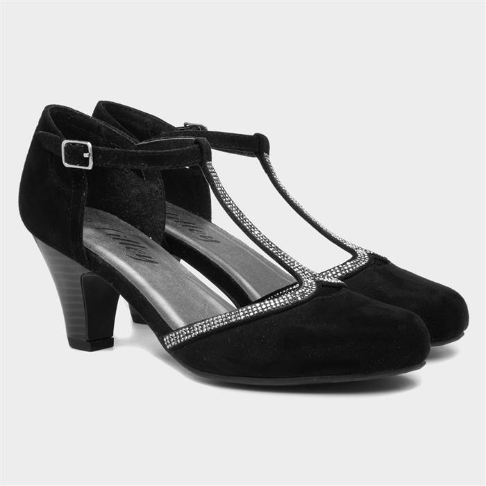 Womens Black T-Bar Court Shoe